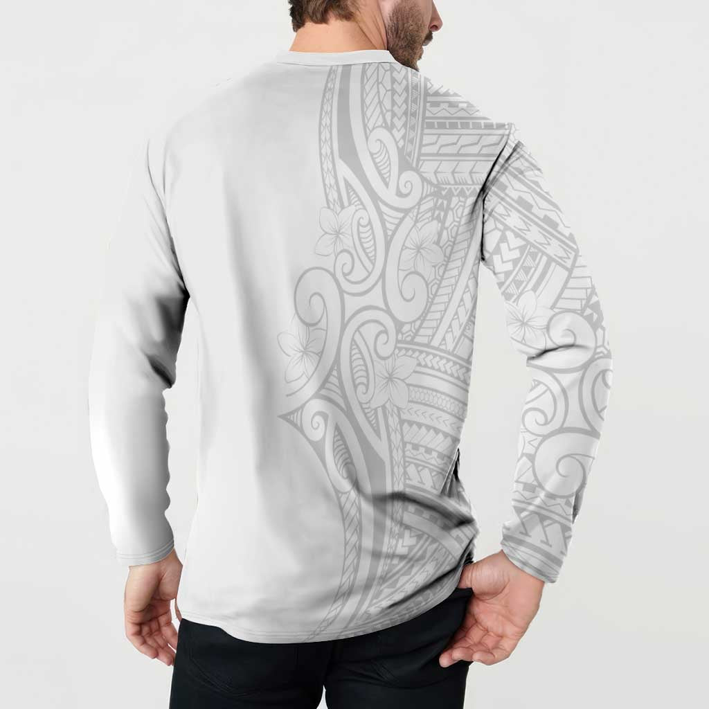 Polynesia White Sunday Button Sweatshirt Plumeria Polynesian Tribal Grey Color LT14 - Polynesian Pride