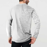 Polynesia White Sunday Button Sweatshirt Plumeria Polynesian Tribal Grey Color LT14 - Polynesian Pride