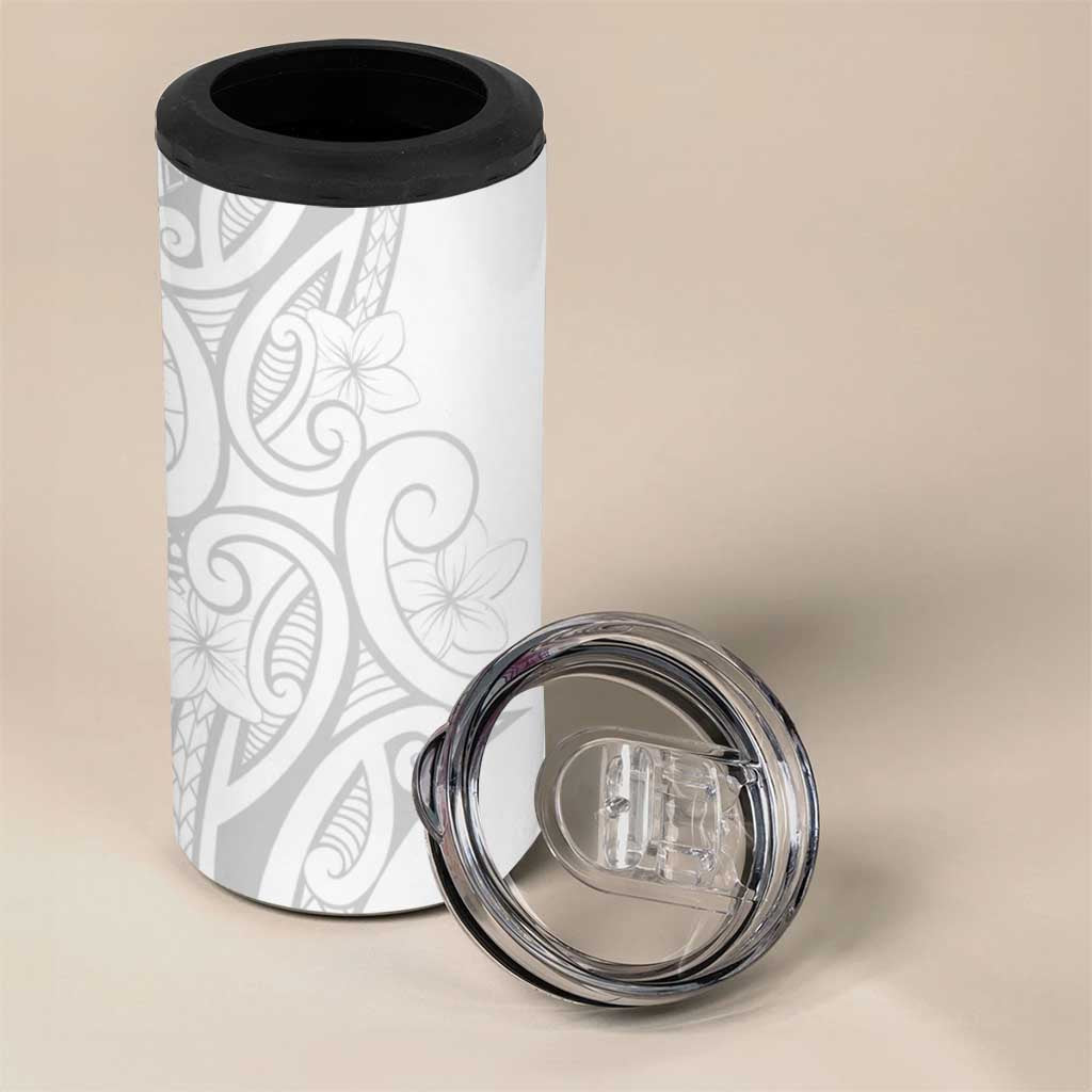 Polynesia White Sunday 4 in 1 Can Cooler Tumbler Plumeria Polynesian Tribal Grey Color LT14 - Polynesian Pride