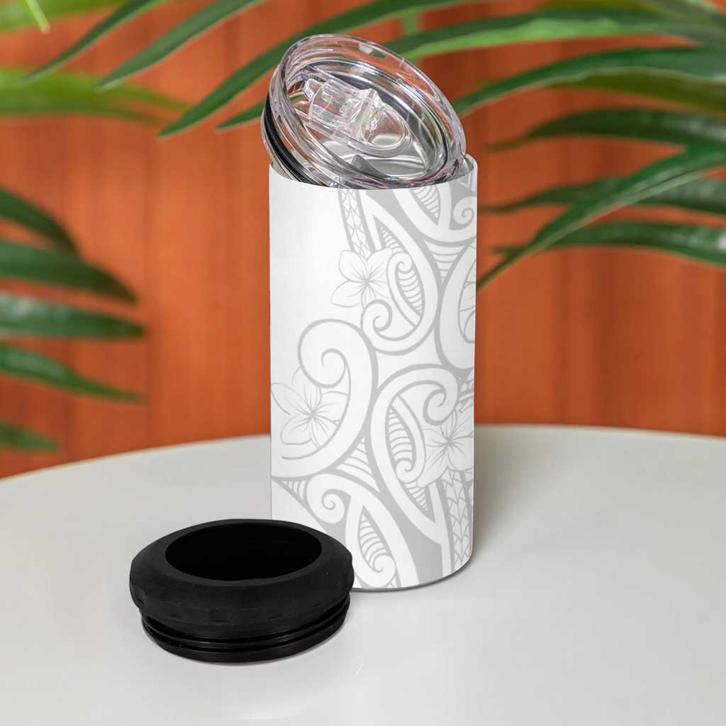 Polynesia White Sunday 4 in 1 Can Cooler Tumbler Plumeria Polynesian Tribal Grey Color LT14 - Polynesian Pride