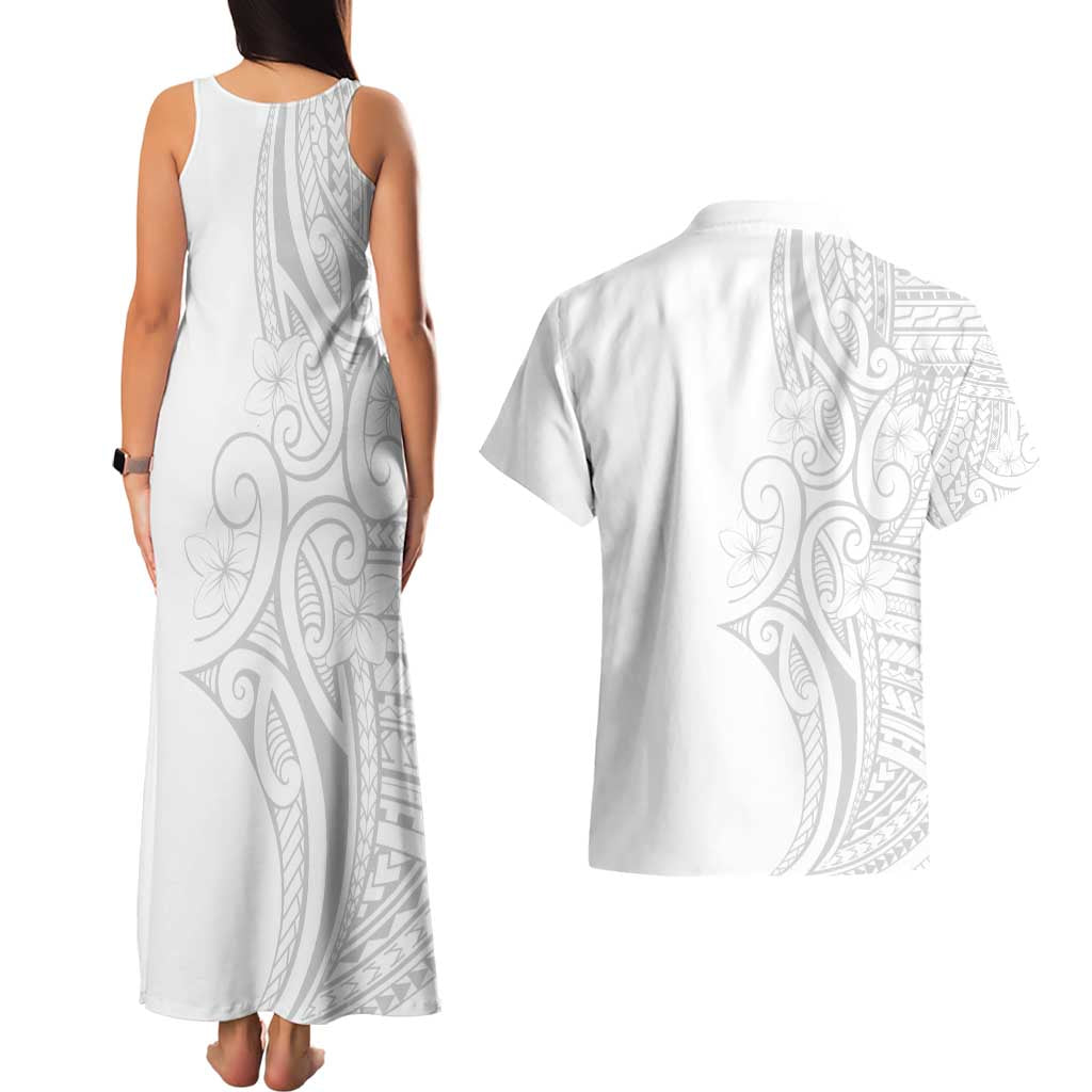 Polynesia White Sunday Couples Matching Tank Maxi Dress and Hawaiian Shirt Plumeria Polynesian Tribal Grey Color - Polynesian Pride