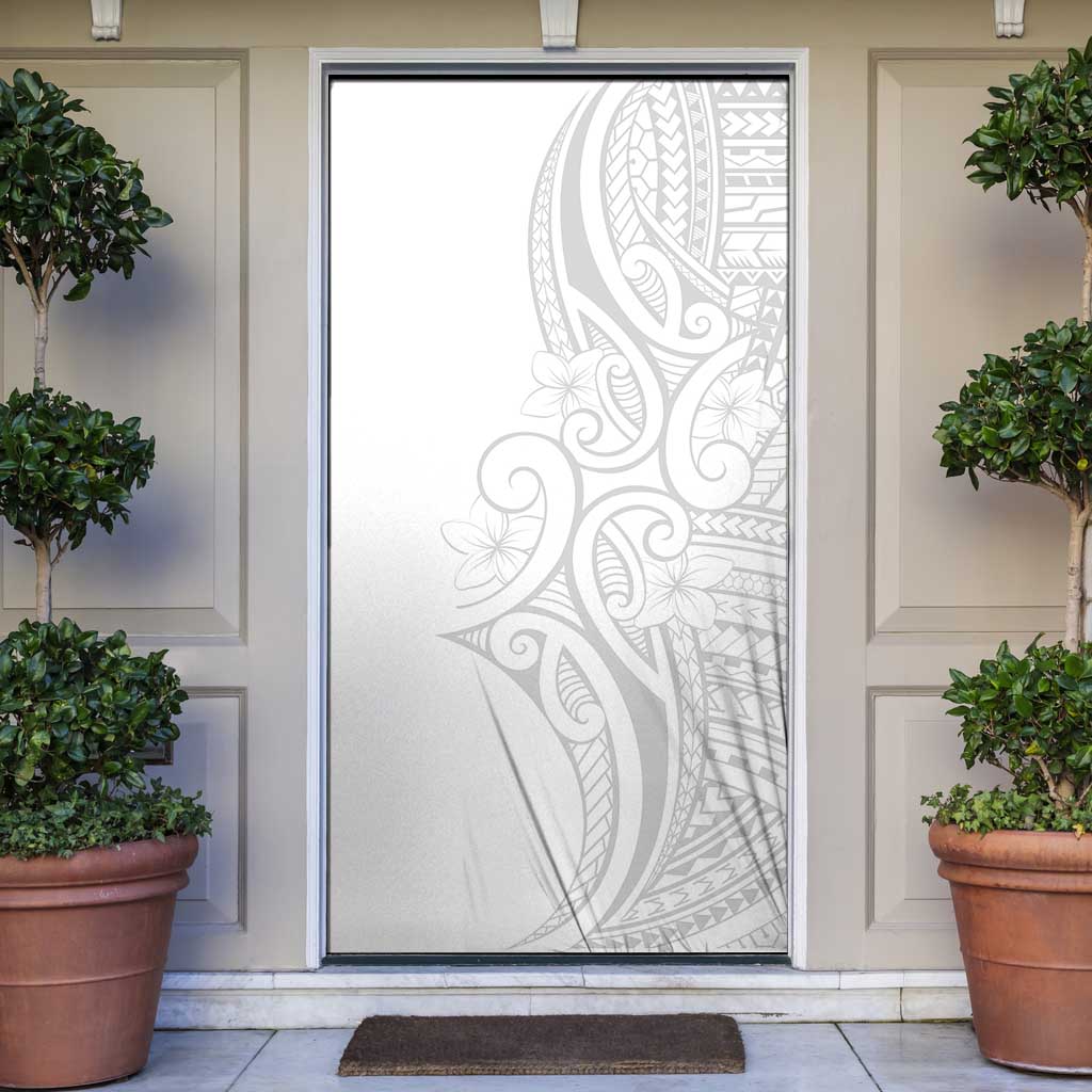 Polynesia White Sunday Door Cover Plumeria Polynesian Tribal Grey Color LT14 White - Polynesian Pride