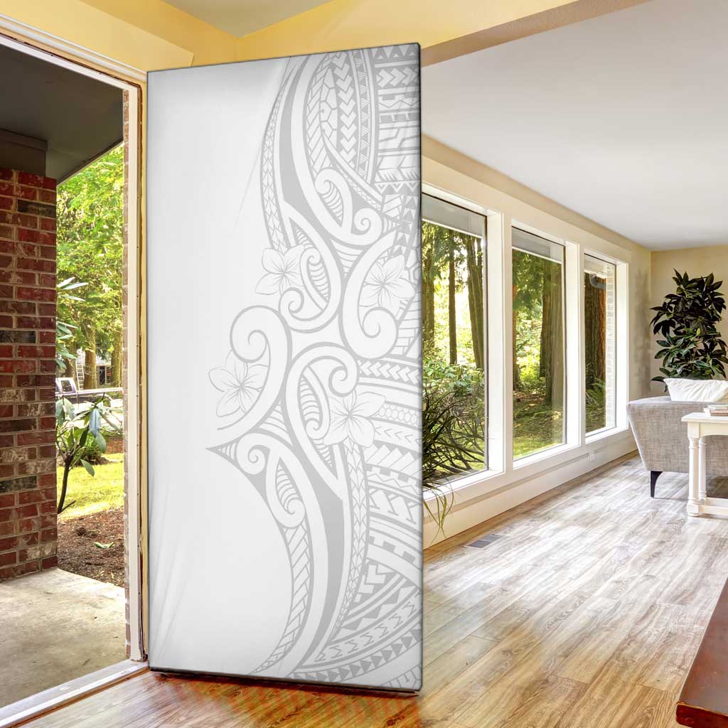 Polynesia White Sunday Door Cover Plumeria Polynesian Tribal Grey Color LT14 - Polynesian Pride