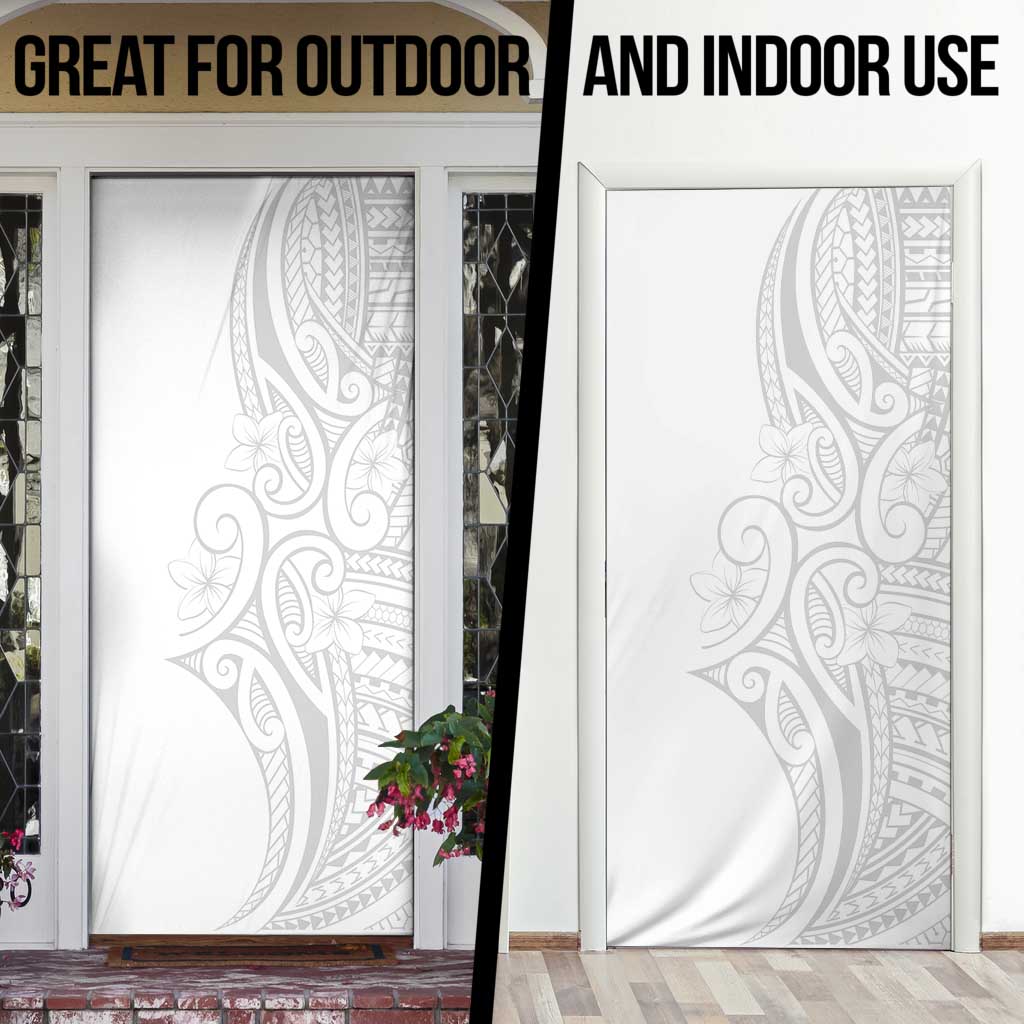 Polynesia White Sunday Door Cover Plumeria Polynesian Tribal Grey Color LT14 - Polynesian Pride