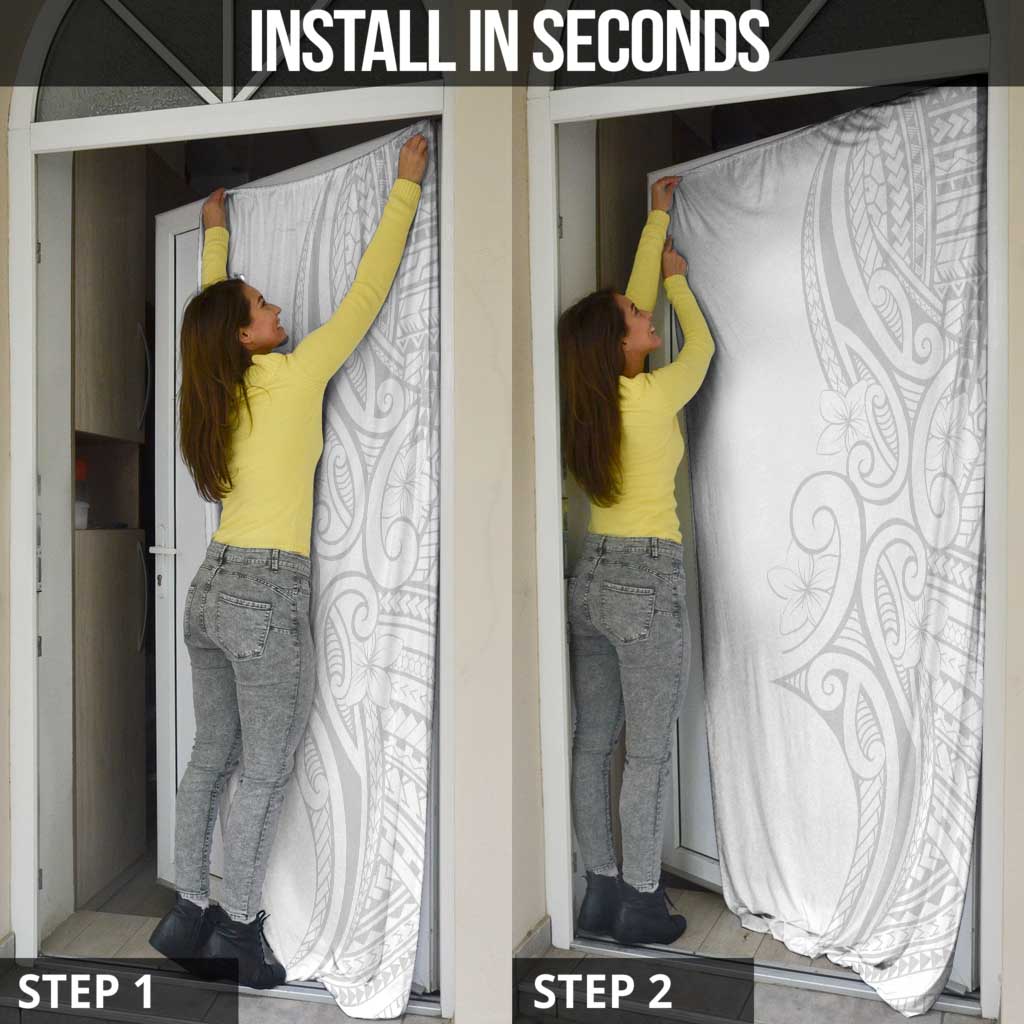 Polynesia White Sunday Door Cover Plumeria Polynesian Tribal Grey Color LT14 - Polynesian Pride