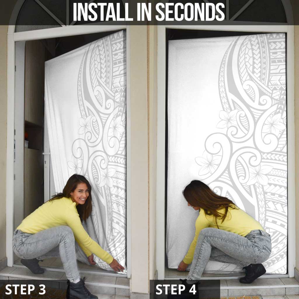 Polynesia White Sunday Door Cover Plumeria Polynesian Tribal Grey Color LT14 - Polynesian Pride