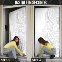 Polynesia White Sunday Door Cover Plumeria Polynesian Tribal Grey Color LT14 - Polynesian Pride