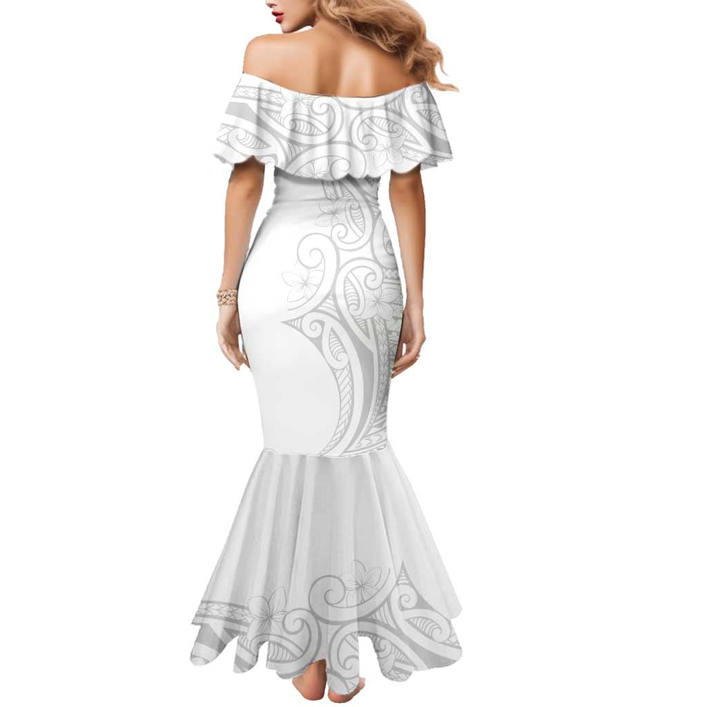 Polynesia White Sunday Family Matching Mermaid Dress and Hawaiian Shirt Plumeria Polynesian Tribal Grey Color - Polynesian Pride