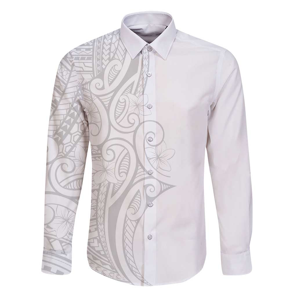 Polynesia White Sunday Family Matching Off Shoulder Maxi Dress and Hawaiian Shirt Plumeria Polynesian Tribal Grey Color - Polynesian Pride