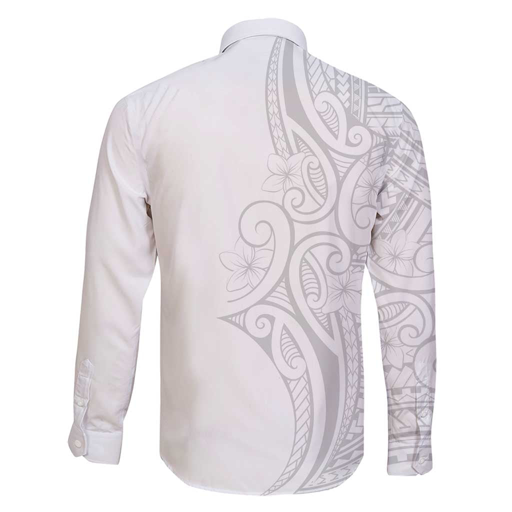 Polynesia White Sunday Family Matching Off Shoulder Short Dress and Hawaiian Shirt Plumeria Polynesian Tribal Grey Color - Polynesian Pride