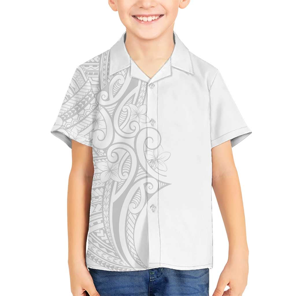 Polynesia White Sunday Family Matching Puletasi and Hawaiian Shirt Plumeria Polynesian Tribal Grey Color LT14 Son's Shirt White - Polynesian Pride