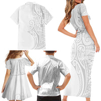 Polynesia White Sunday Family Matching Short Sleeve Bodycon Dress and Hawaiian Shirt Plumeria Polynesian Tribal Grey Color - Polynesian Pride