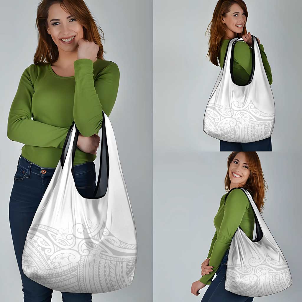 Polynesia White Sunday Grocery Bag Plumeria Polynesian Tribal Grey Color LT14 - Polynesian Pride