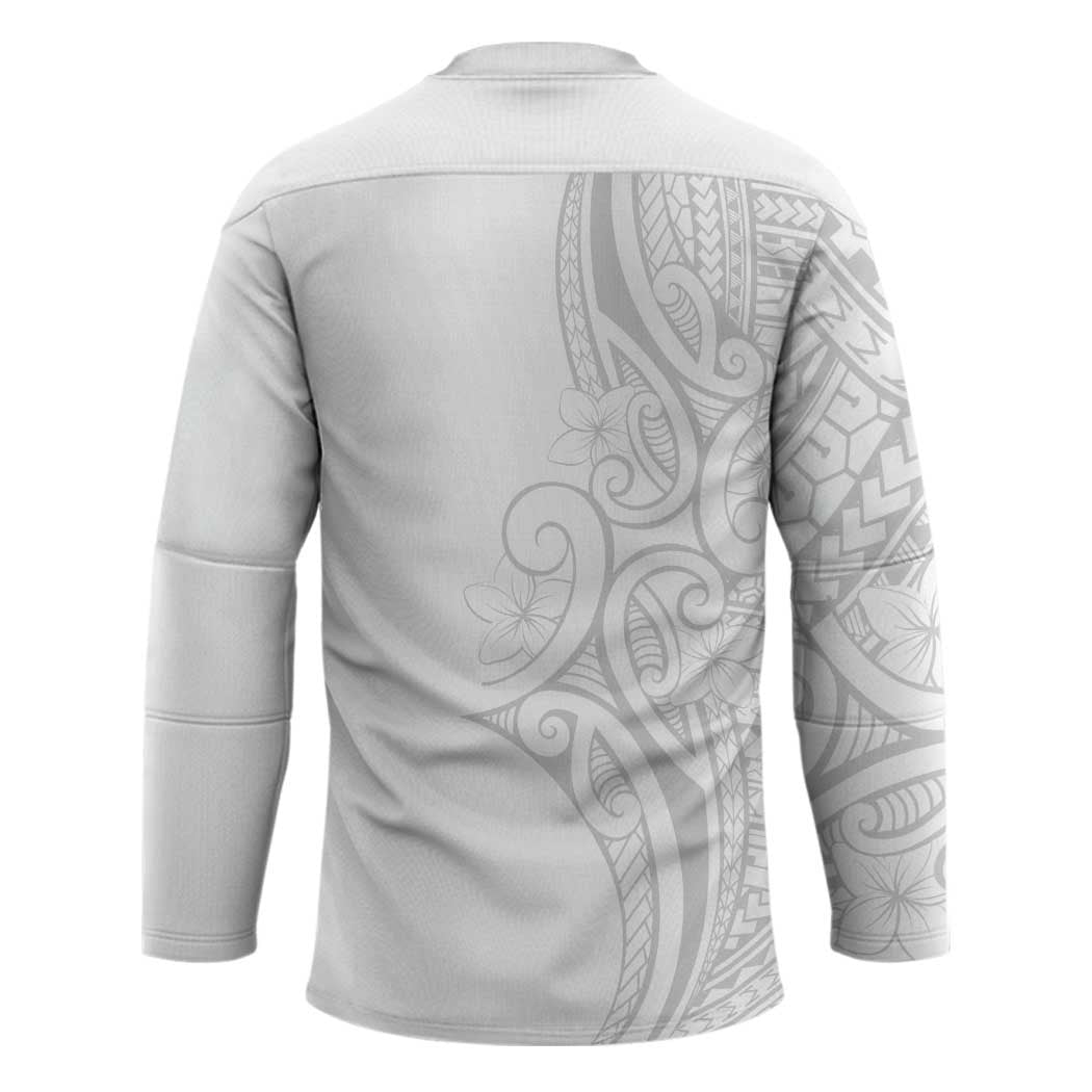 Polynesia White Sunday Hockey Jersey Plumeria Polynesian Tribal Grey Color - Polynesian Pride