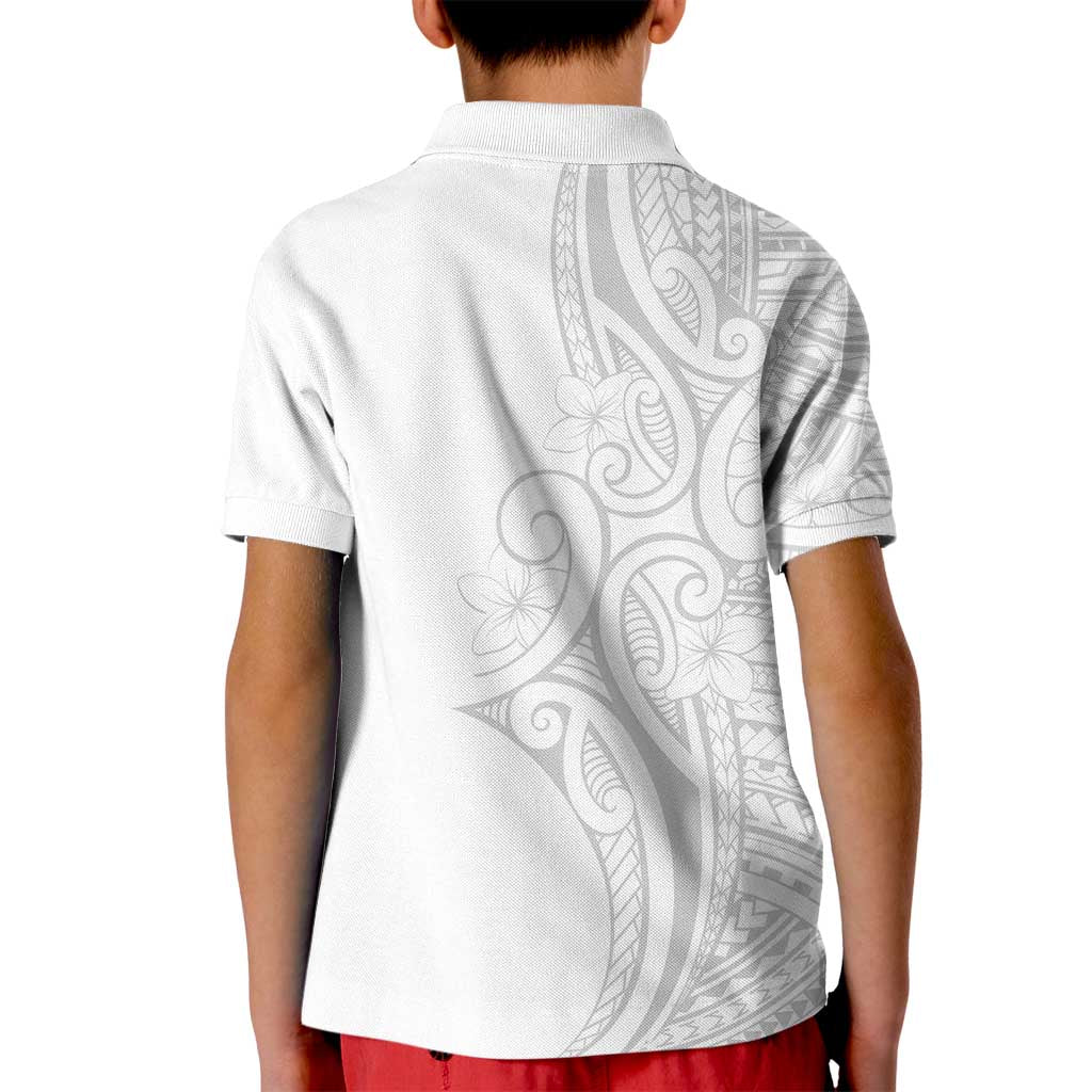 Polynesia White Sunday Kid Polo Shirt Plumeria Polynesian Tribal Grey Color - Polynesian Pride