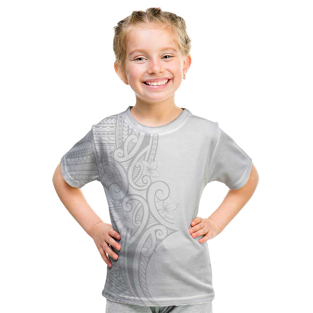 Polynesia White Sunday Kid T Shirt Plumeria Polynesian Tribal Grey Color - Polynesian Pride