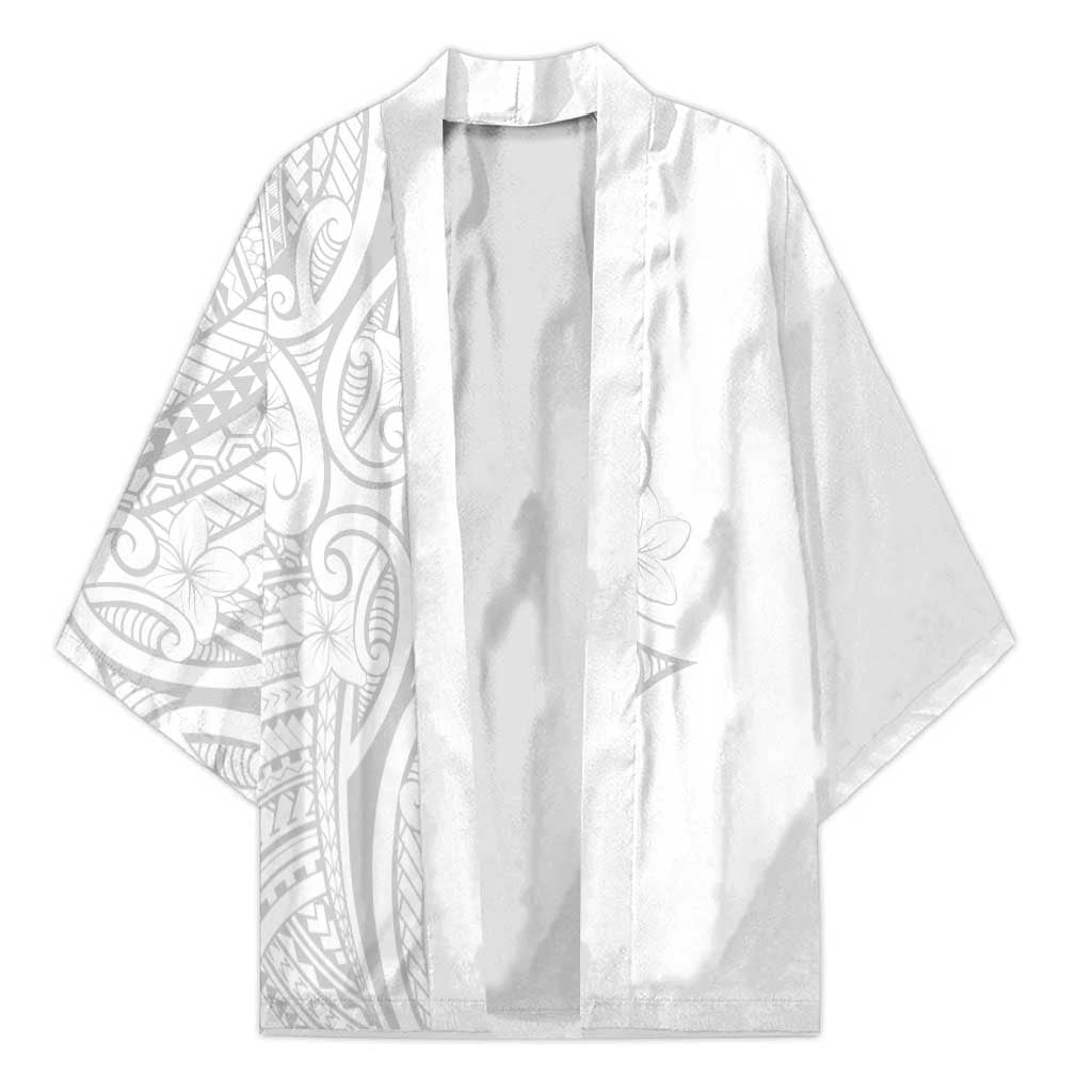 Polynesia White Sunday Kimono Plumeria Polynesian Tribal Grey Color - Polynesian Pride