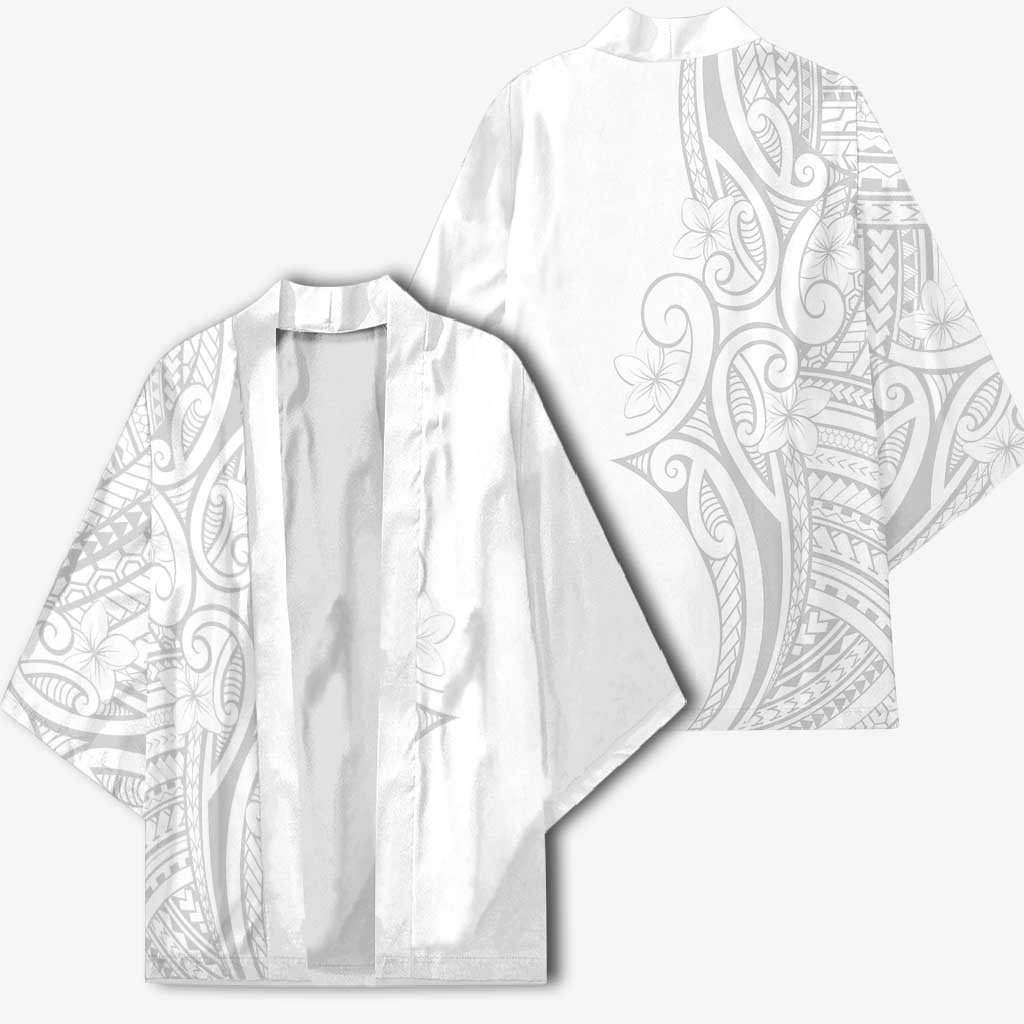 Polynesia White Sunday Kimono Plumeria Polynesian Tribal Grey Color - Polynesian Pride