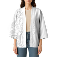 Polynesia White Sunday Kimono Plumeria Polynesian Tribal Grey Color - Polynesian Pride