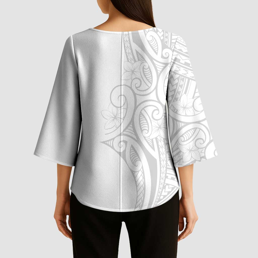 Polynesia White Sunday Kimono Sleeve Blouse Plumeria Polynesian Tribal Grey Color - Polynesian Pride