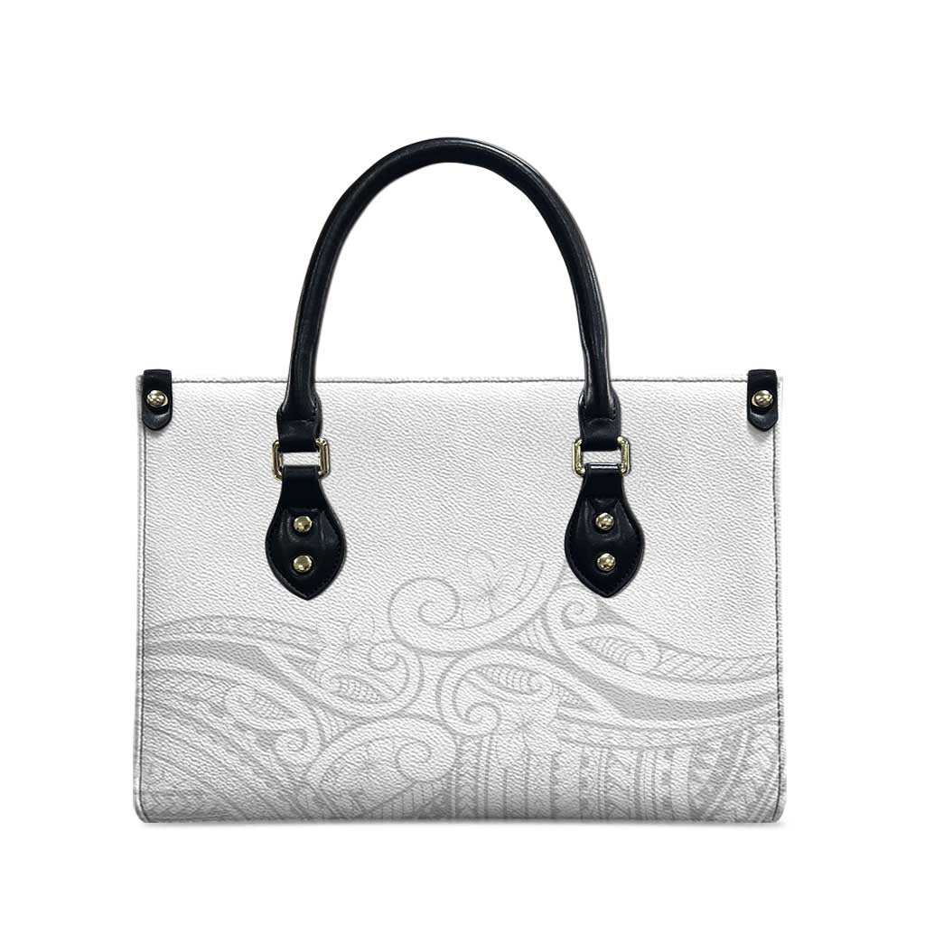 Polynesia White Sunday Leather Bag Plumeria Polynesian Tribal Grey Color - Polynesian Pride
