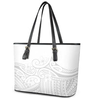 Polynesia White Sunday Leather Tote Bag Plumeria Polynesian Tribal Grey Color - Polynesian Pride