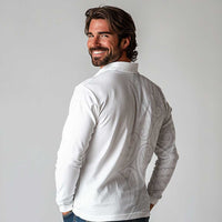 Polynesia White Sunday Long Sleeve Polo Shirt Plumeria Polynesian Tribal Grey Color - Polynesian Pride