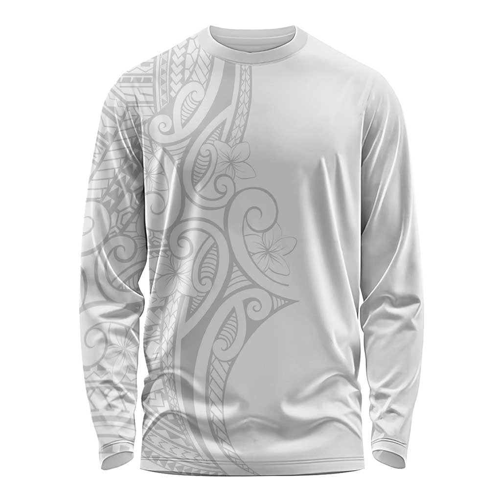 Polynesia White Sunday Long Sleeve Shirt Plumeria Polynesian Tribal Grey Color LT14 Unisex White - Polynesian Pride