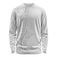 Polynesia White Sunday Long Sleeve Shirt Plumeria Polynesian Tribal Grey Color LT14 Unisex White - Polynesian Pride