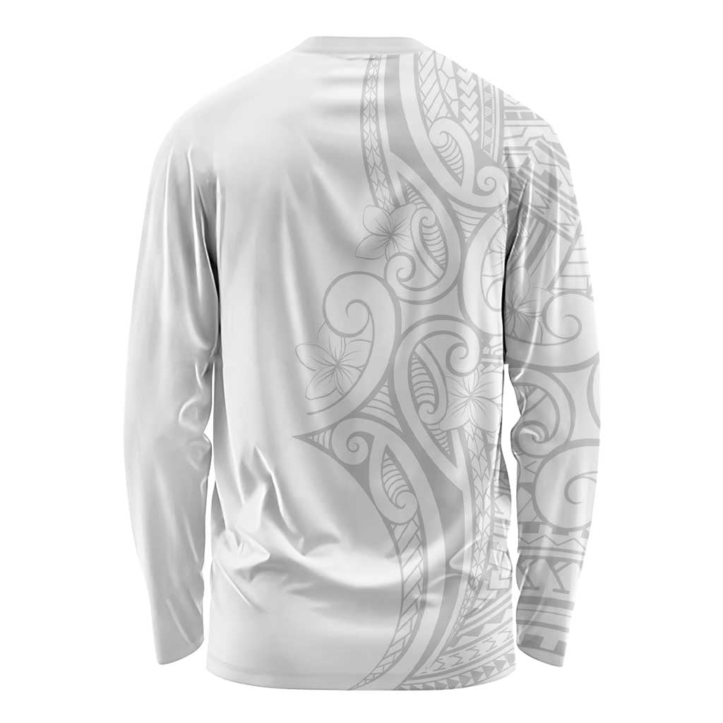 Polynesia White Sunday Long Sleeve Shirt Plumeria Polynesian Tribal Grey Color LT14 - Polynesian Pride