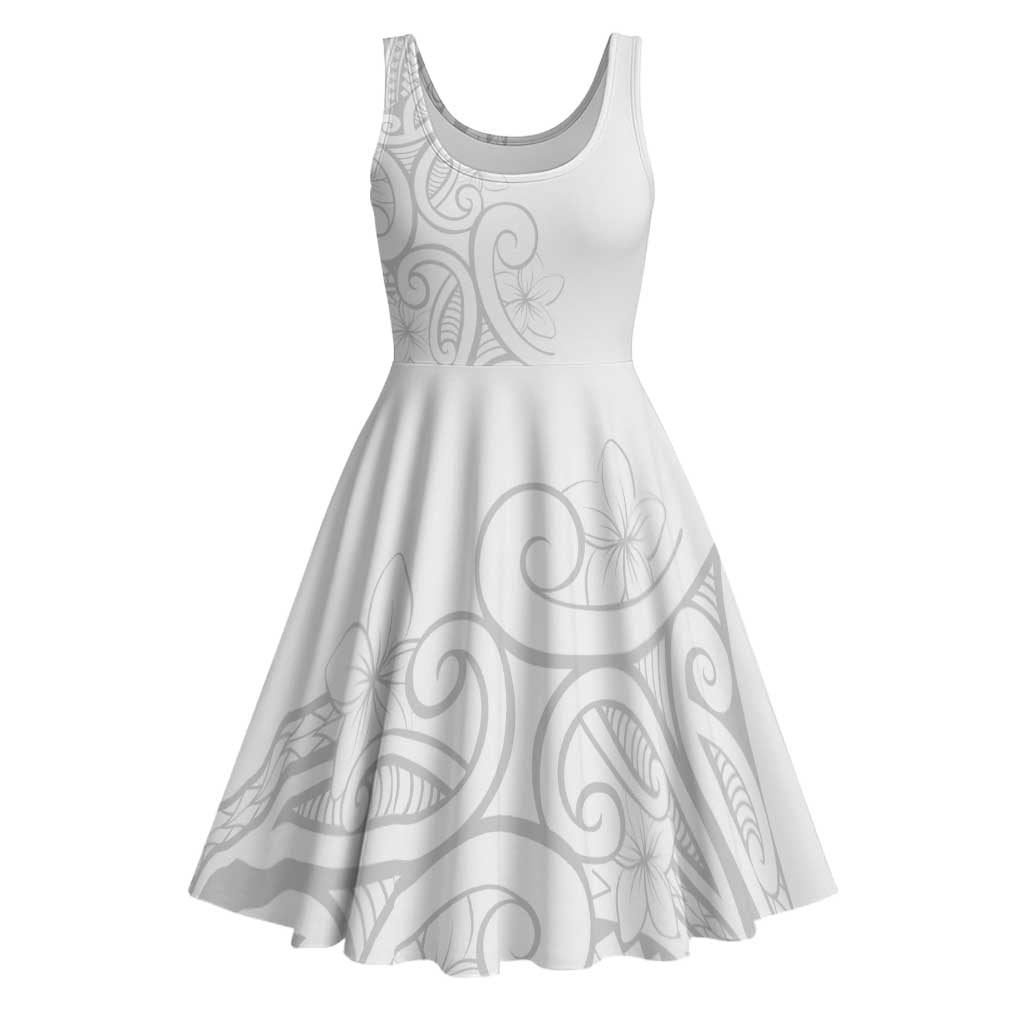 Polynesia White Sunday Midi Dress Plumeria Polynesian Tribal Grey Color - Polynesian Pride