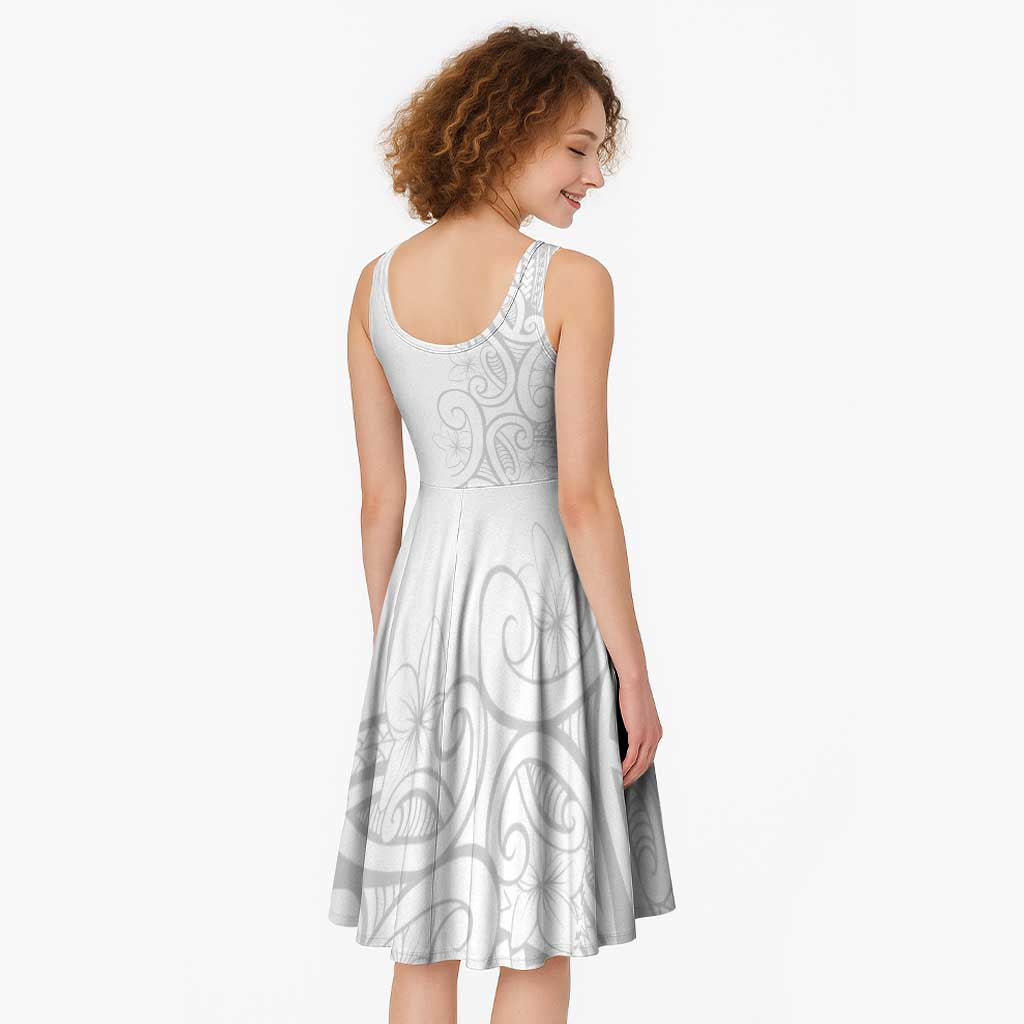 Polynesia White Sunday Midi Dress Plumeria Polynesian Tribal Grey Color - Polynesian Pride