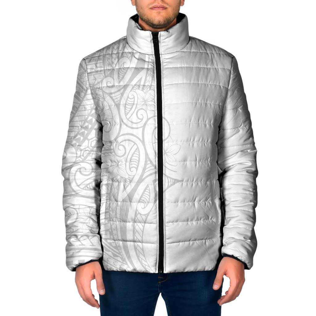 Polynesia White Sunday Padded Jacket Plumeria Polynesian Tribal Grey Color LT14 Men White - Polynesian Pride