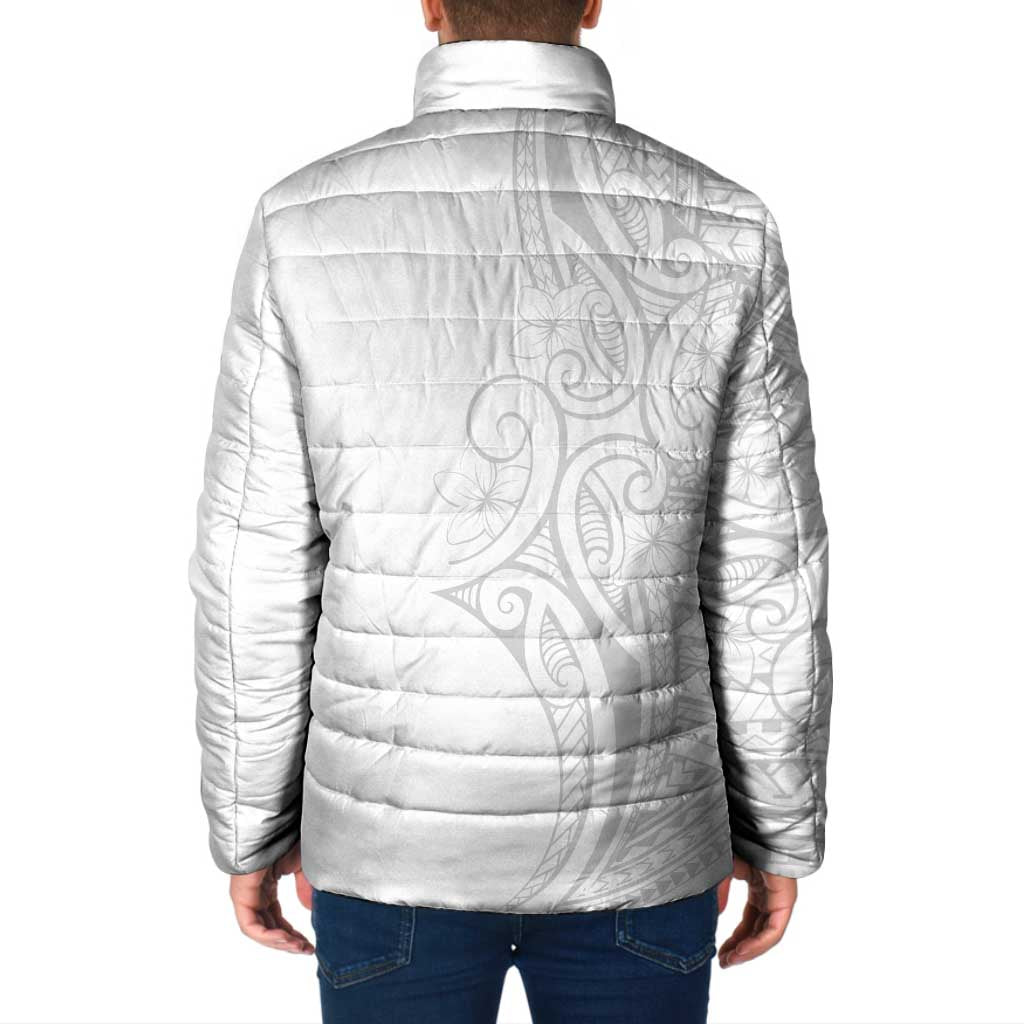 Polynesia White Sunday Padded Jacket Plumeria Polynesian Tribal Grey Color LT14 - Polynesian Pride