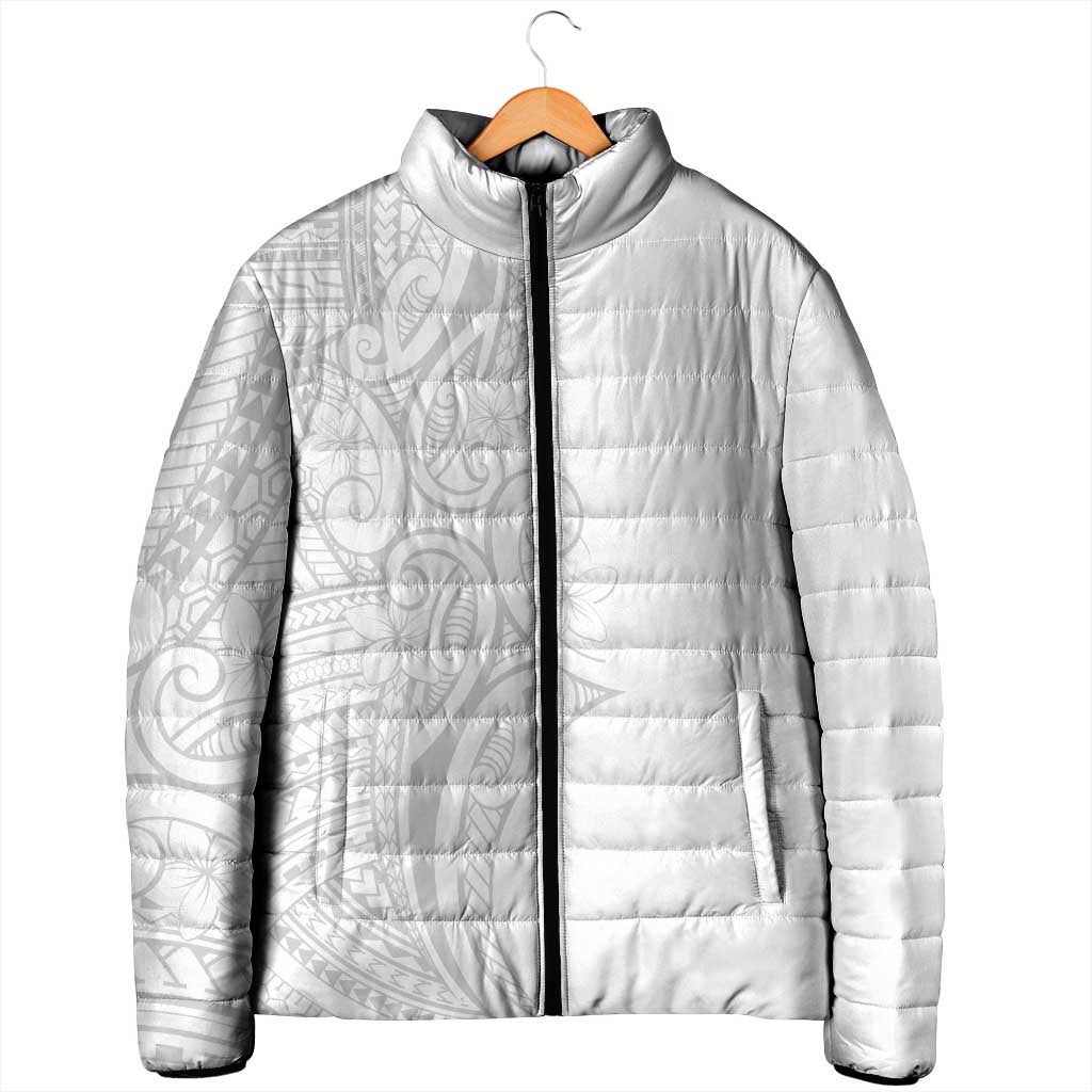 Polynesia White Sunday Padded Jacket Plumeria Polynesian Tribal Grey Color LT14 - Polynesian Pride
