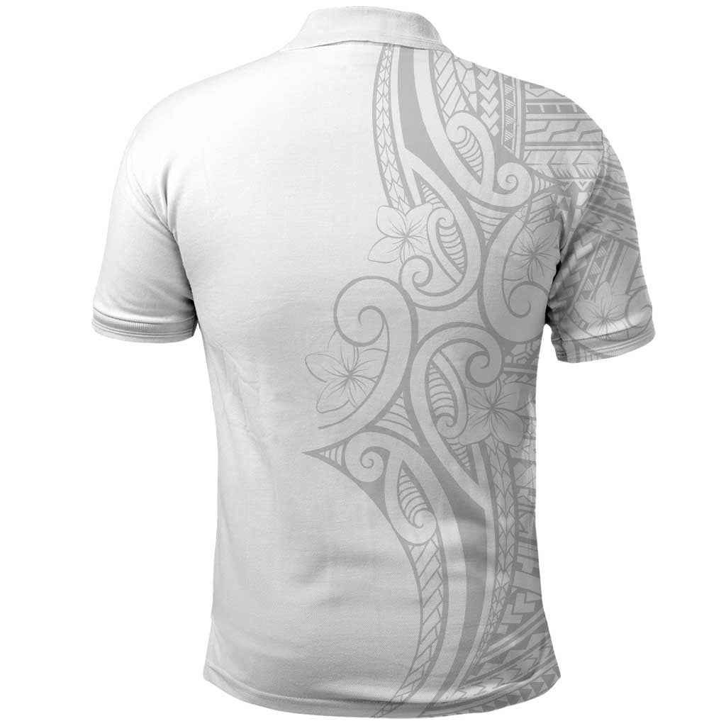 Polynesia White Sunday Polo Shirt Plumeria Polynesian Tribal Grey Color - Polynesian Pride