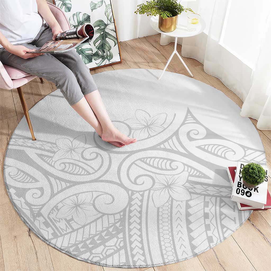 Polynesia White Sunday Round Carpet Plumeria Polynesian Tribal Grey Color - Polynesian Pride