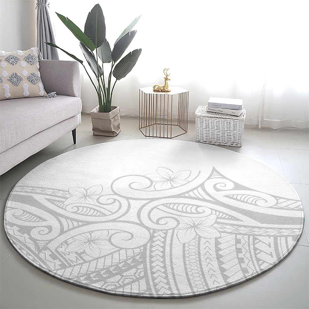 Polynesia White Sunday Round Carpet Plumeria Polynesian Tribal Grey Color - Polynesian Pride