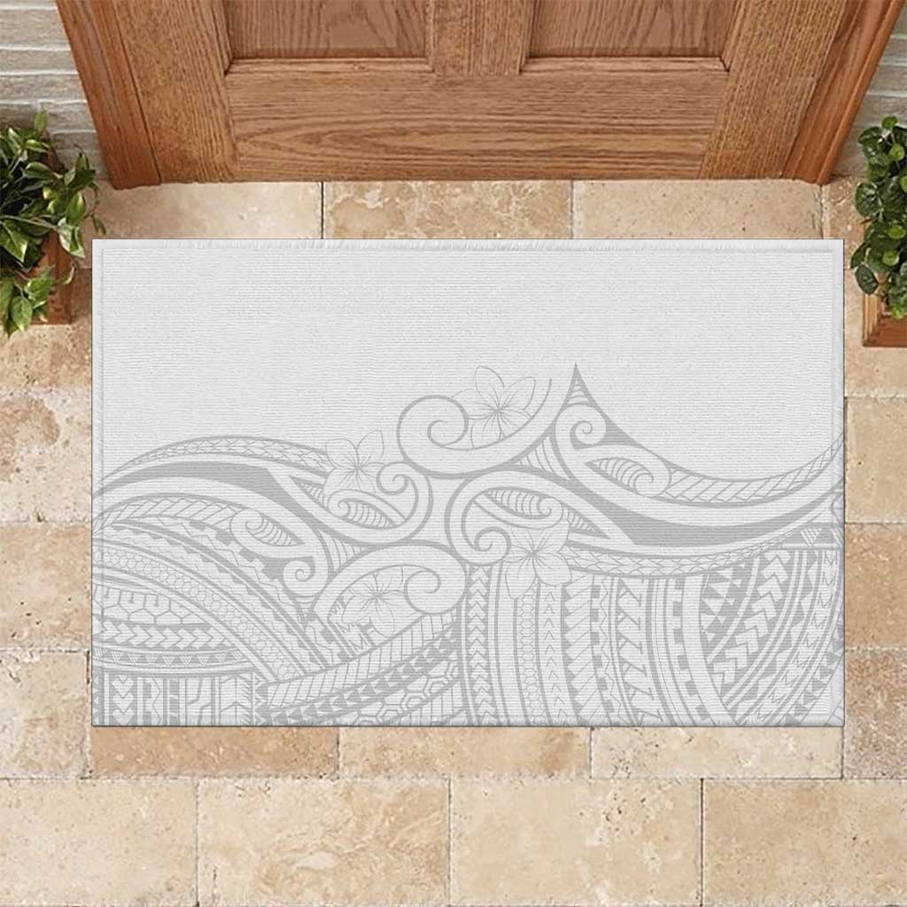 Polynesia White Sunday Rubber Doormat Plumeria Polynesian Tribal Grey Color LT14 White - Polynesian Pride