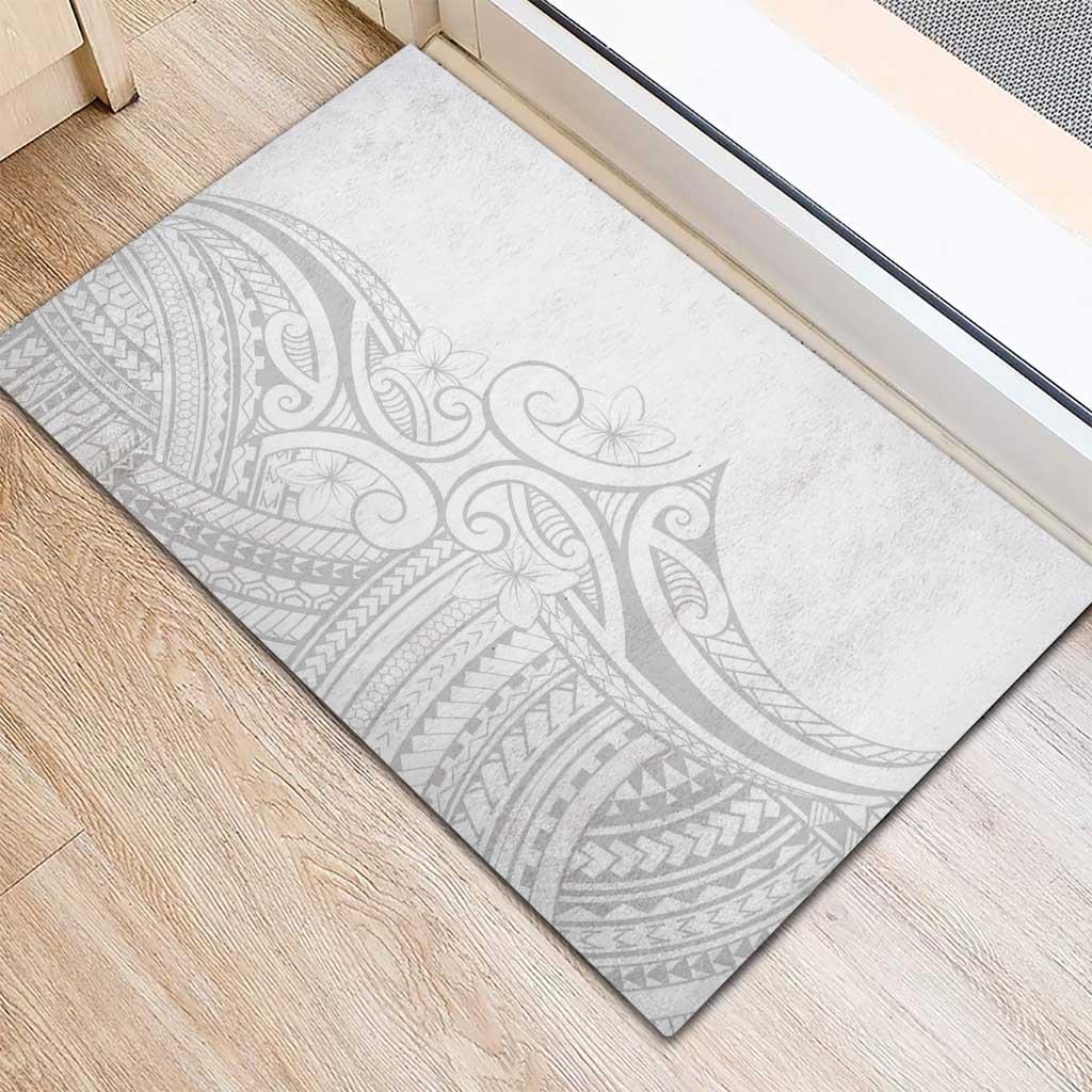 Polynesia White Sunday Rubber Doormat Plumeria Polynesian Tribal Grey Color LT14 - Polynesian Pride