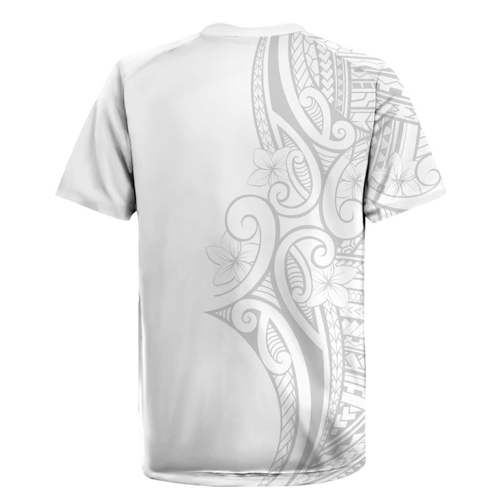 Polynesia White Sunday Rugby Jersey Plumeria Polynesian Tribal Grey Color LT14 - Polynesian Pride