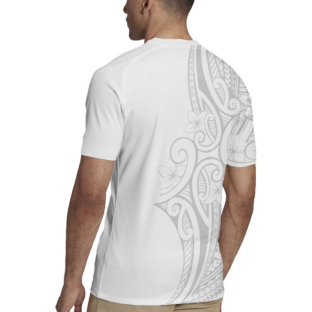 Polynesia White Sunday Rugby Jersey Plumeria Polynesian Tribal Grey Color LT14 - Polynesian Pride