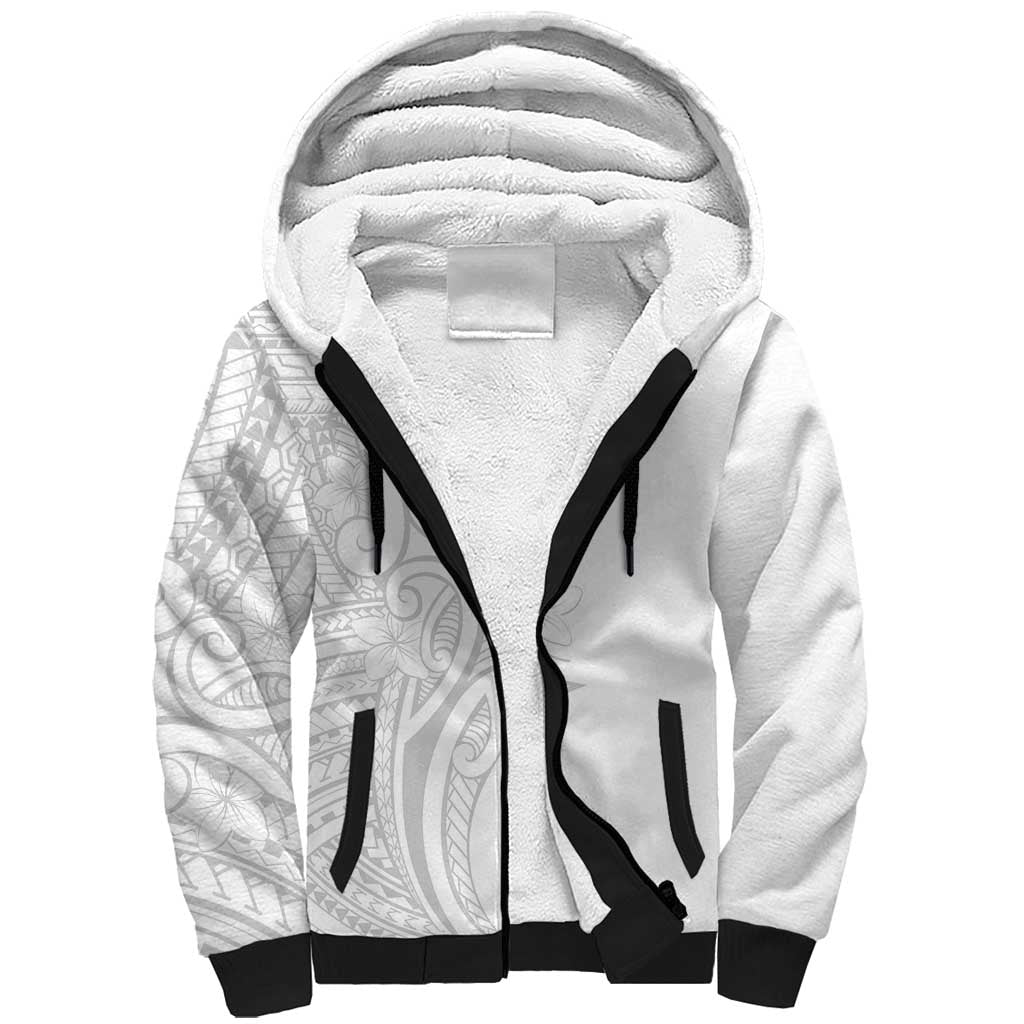Polynesia White Sunday Sherpa Hoodie Plumeria Polynesian Tribal Grey Color LT14 Unisex White - Polynesian Pride