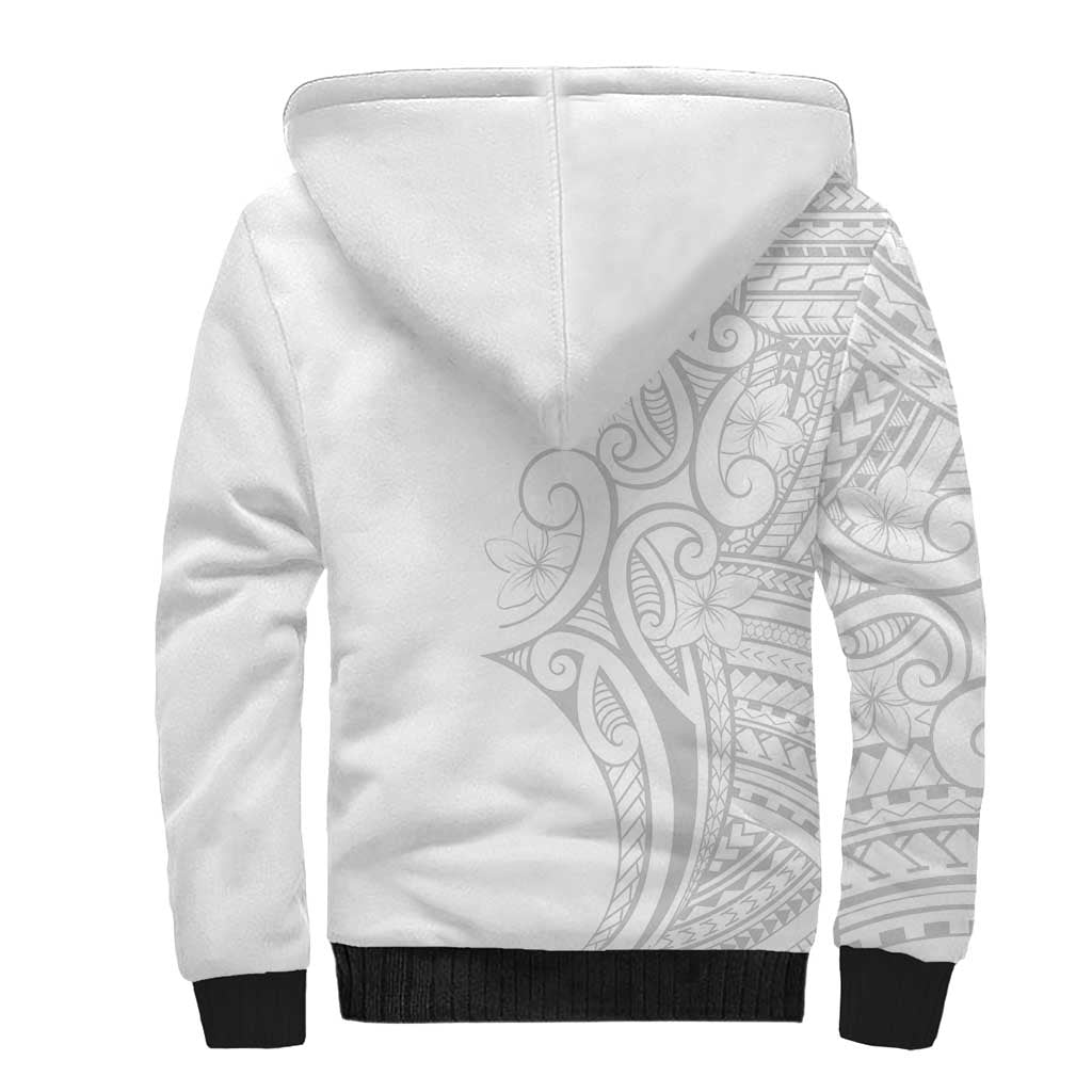 Polynesia White Sunday Sherpa Hoodie Plumeria Polynesian Tribal Grey Color LT14 - Polynesian Pride