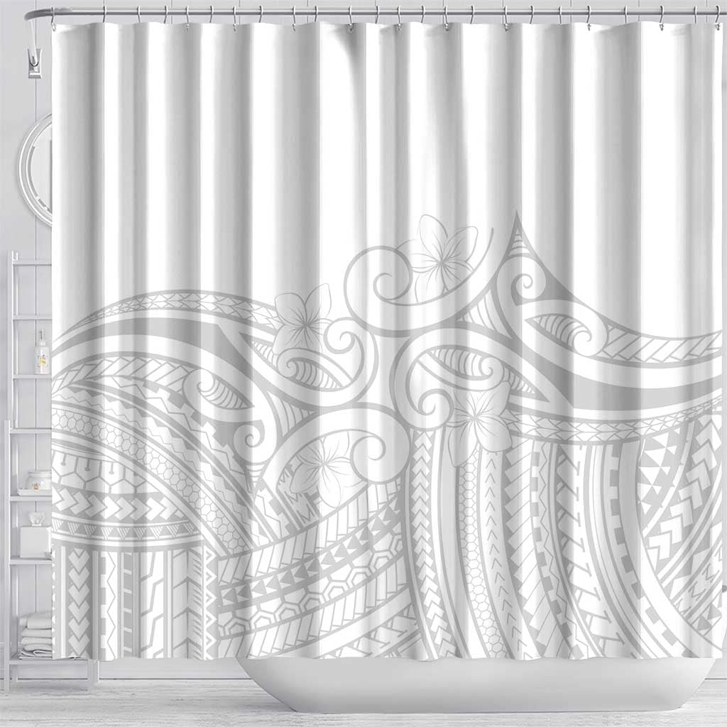 Polynesia White Sunday Shower Curtain Plumeria Polynesian Tribal Grey Color - Polynesian Pride