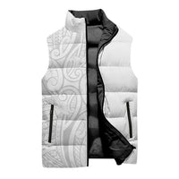 Polynesia White Sunday Sleeveless Puffer Jacket Plumeria Polynesian Tribal Grey Color LT14 - Polynesian Pride