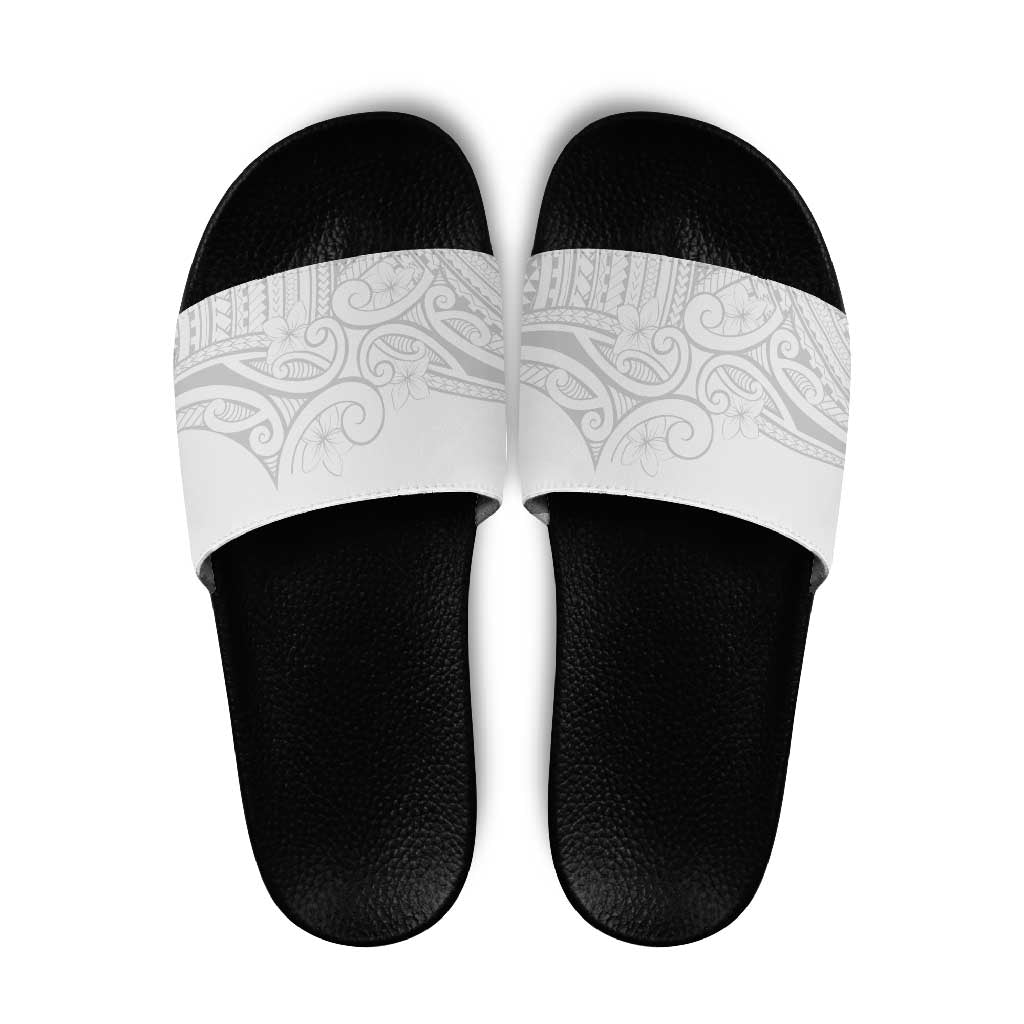 Polynesia White Sunday Slide Sandals Plumeria Polynesian Tribal Grey Color - Polynesian Pride