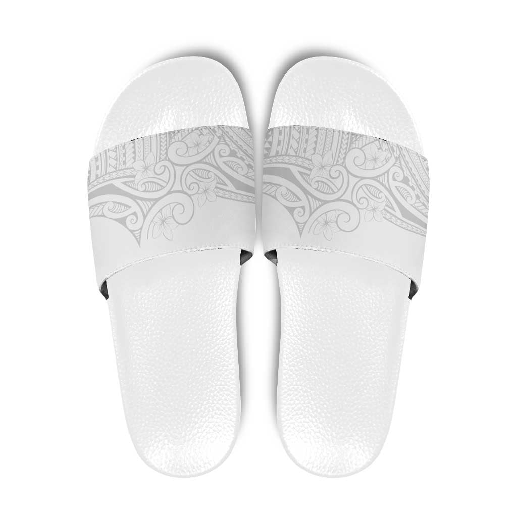 Polynesia White Sunday Slide Sandals Plumeria Polynesian Tribal Grey Color - Polynesian Pride