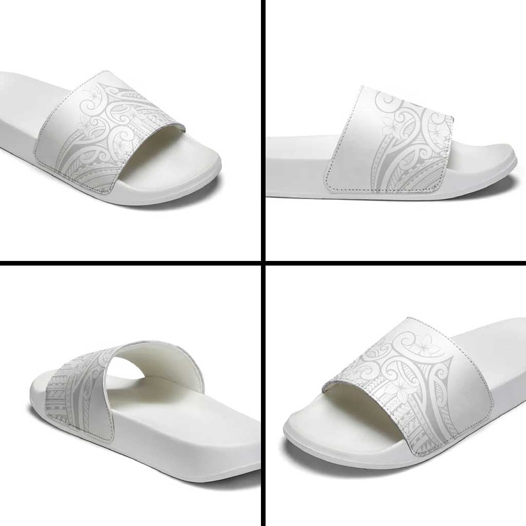 Polynesia White Sunday Slide Sandals Plumeria Polynesian Tribal Grey Color - Polynesian Pride
