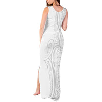 Polynesia White Sunday Tank Maxi Dress Plumeria Polynesian Tribal Grey Color - Polynesian Pride